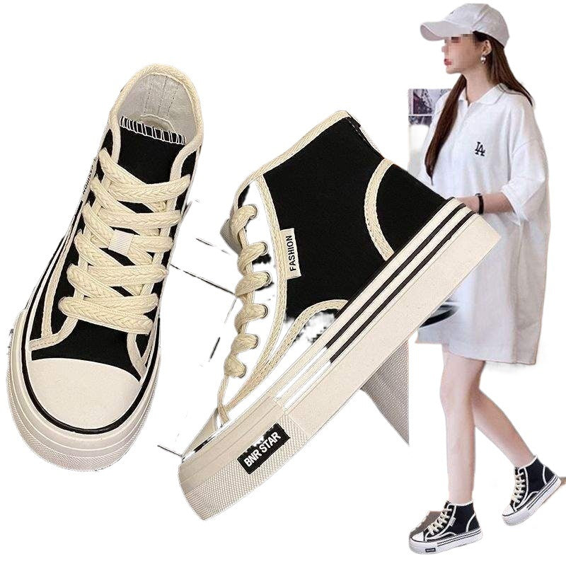 Women's High-Top Canvas Shoes2025New Spring Summer Niche Versatile Casual Shoes Trendy Student Soft Sole Lightweight White Shoes