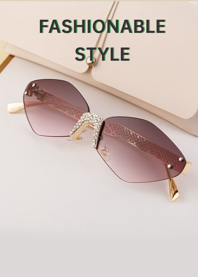 New Diamond Cut Edge Frameless Sunglasses for Women, Diamond-Studded Sunglasses, Sun Protection, Diamond-Shaped Frame Glasses for Women shades