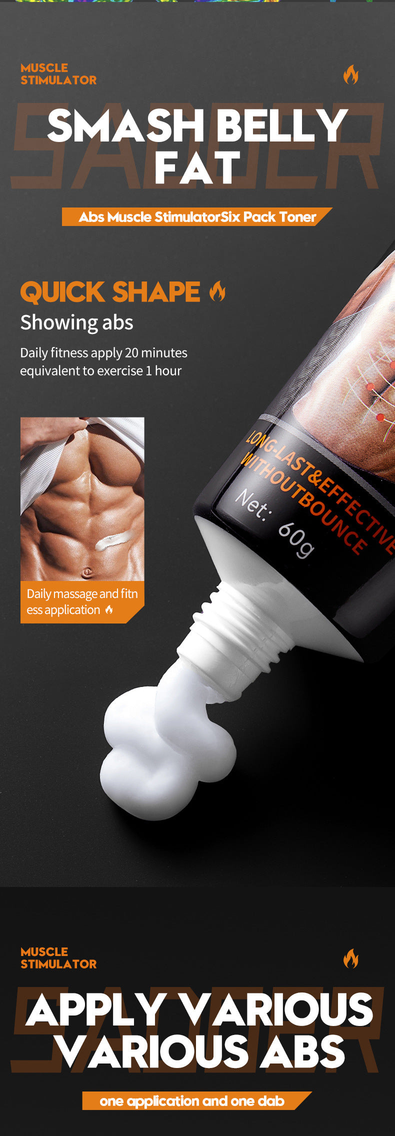 Full English Men's Abdominal Shaping Heating Cream60g SADOER Waist and abdomen slimming cream  wholesale