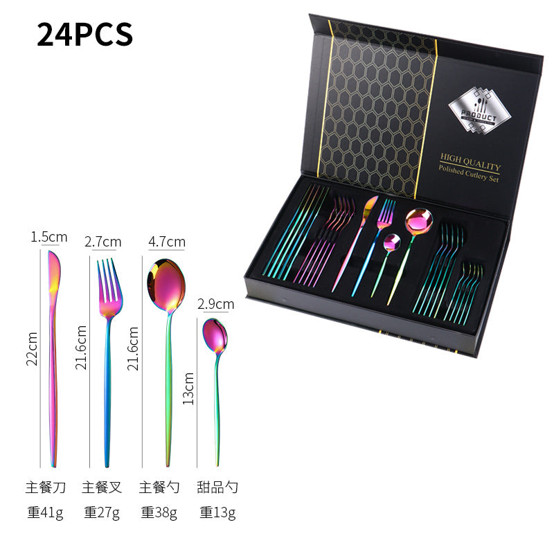 Stainless Steel Cutlery Set24Set of Gold-Plated Portuguese Tableware Western Steak Knife Fork Spoon Gift Box
