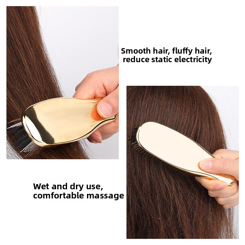 Cross-Border Electroplated Handle Comb Head Meridian Massage Comb Scalp Cleaning Dry and Wet Dual-Use Portable Styling Hair Comb