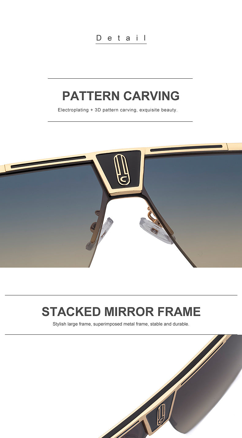 New Large Frame Sunglasses Men's Trendy Cool Fashion Street Style Square Frame Sunglasses Retro Rimless Glasses sunglasses