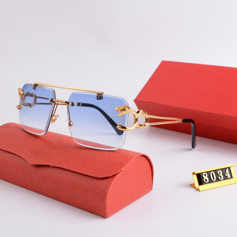 New Frameless Leopard Head Sunglasses for Women, Metal Double Bridge Frameless Sunshade Glasses, Trendy Men's Square Sunglasses