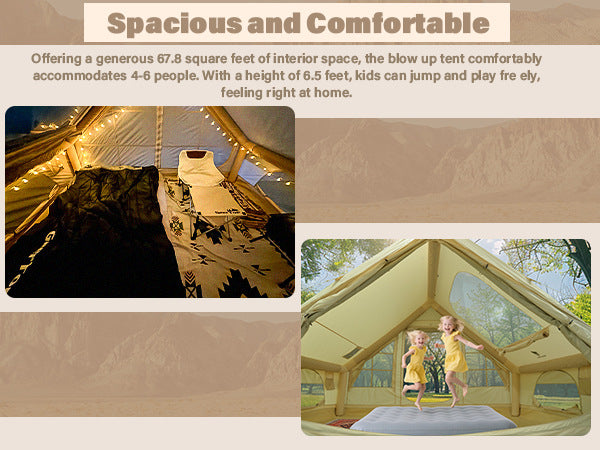 6.3㎡Inflatable Tent Outdoor Camping Oxford Cloth Light Luxury Family Camping Small House Camp Tent3-4People
