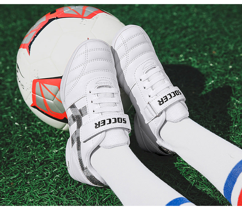 New football shoes for men and women with Velcro for children TF Broken Nail Style Youth Student Grassland Flat Training Shoes