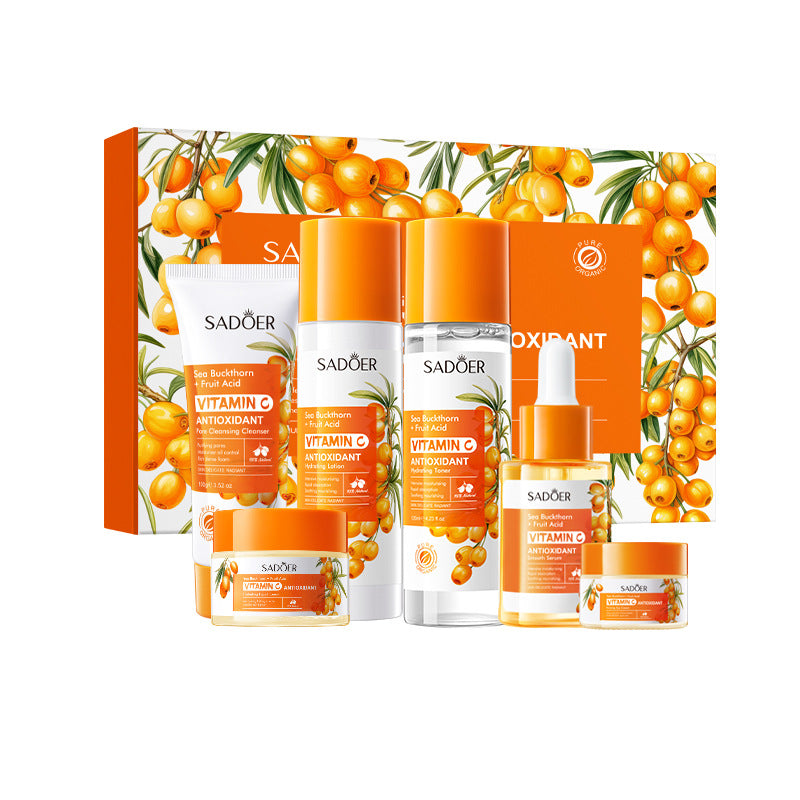 Cross-border Sea Buckthorn Vitamin C Antioxidant six-piece set Hydrating Moisturizing Set Box Wholesale from Foreign Trade Manufacturer