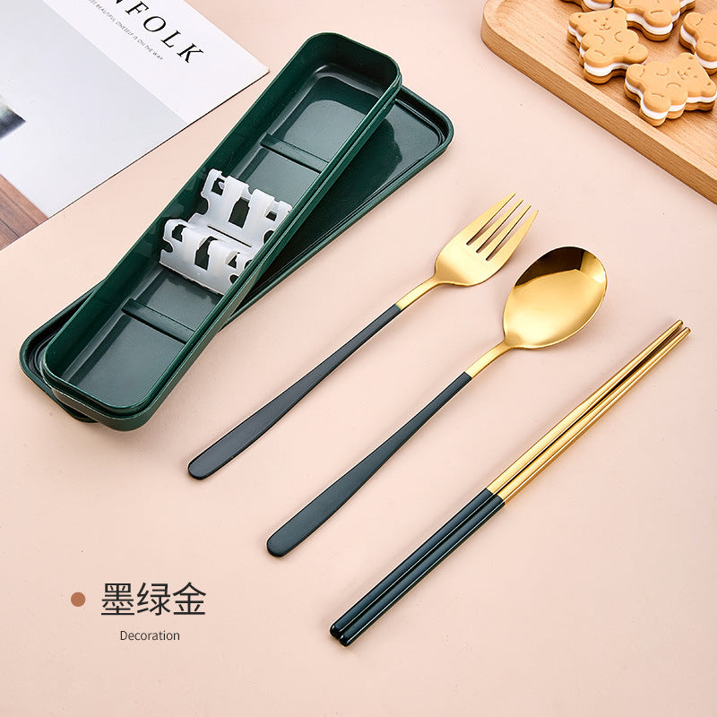 Stainless Steel Korean Portable Tableware Set Spoon Fork Chopsticks Three-Piece Set Student Travel Internet Celebrity Tableware
