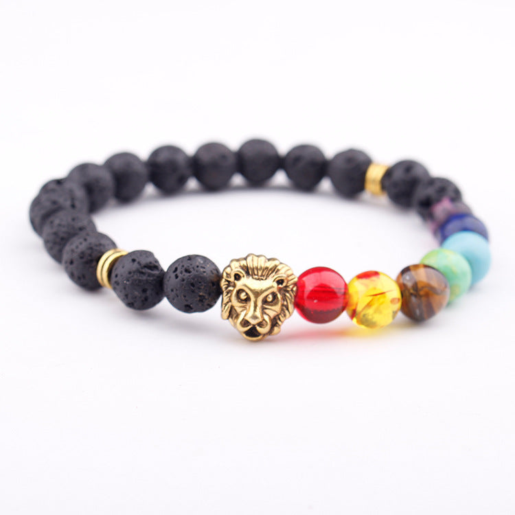Buddha Pendant Bracelet Natural Stone Beaded Volcanic Stone Black Rutilated Quartz Bracelet8mm Single Loop Elastic Bracelet