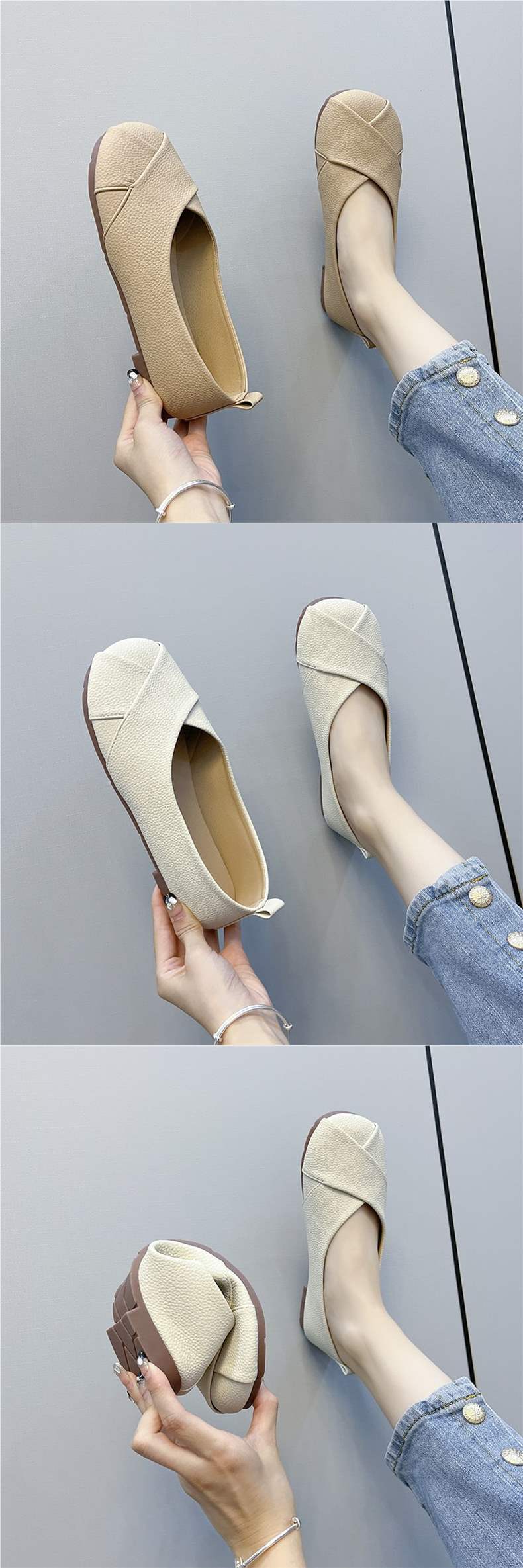 2025New style soft leather large size women's shoes with beef tendon sole36-43Wide Soft Sole Slip-On Shoes