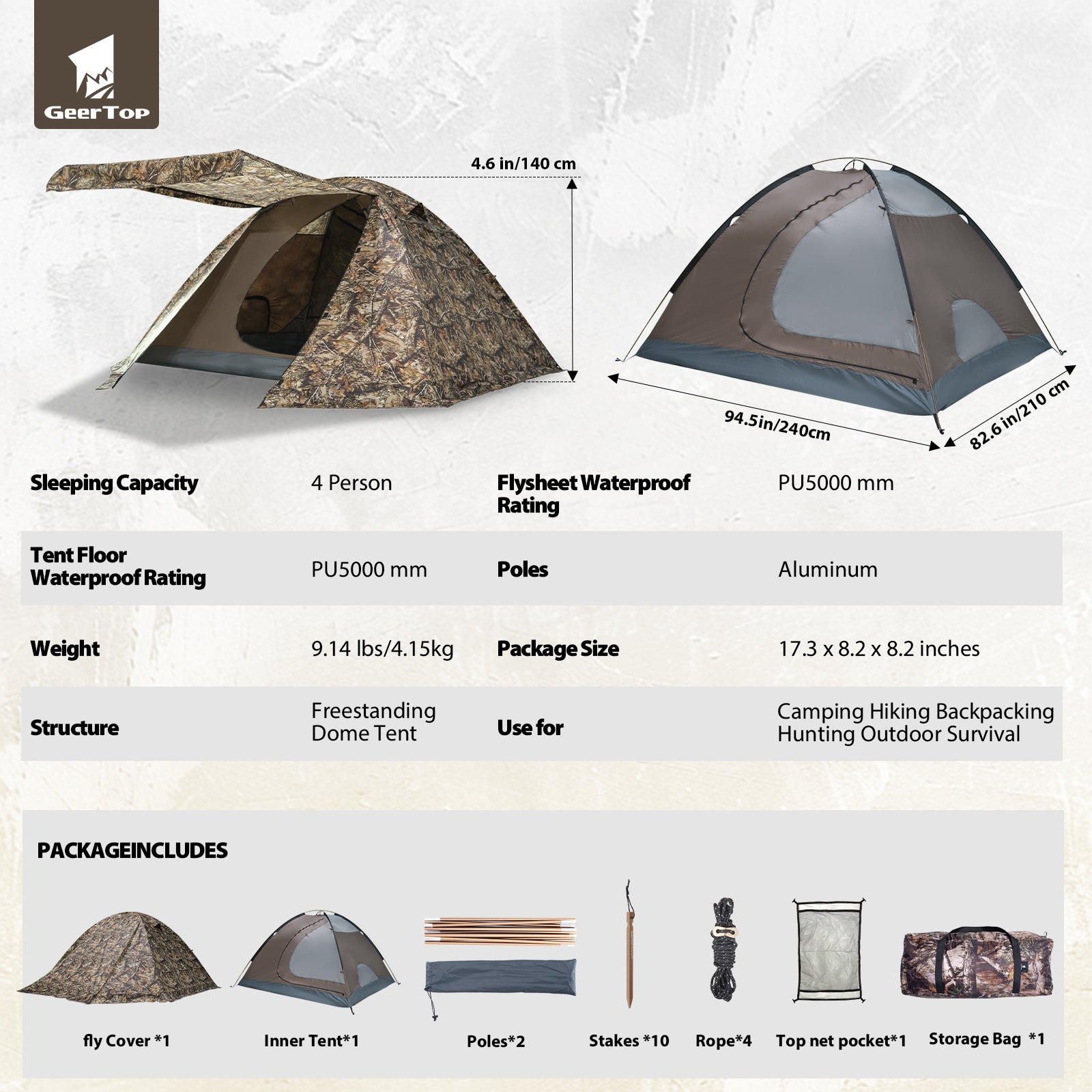 Jituo Camping Tent Canopy3-4Double-layer Winter and Summer Dual-use Tent Portable Four-season Tent Outdoor Rainproof