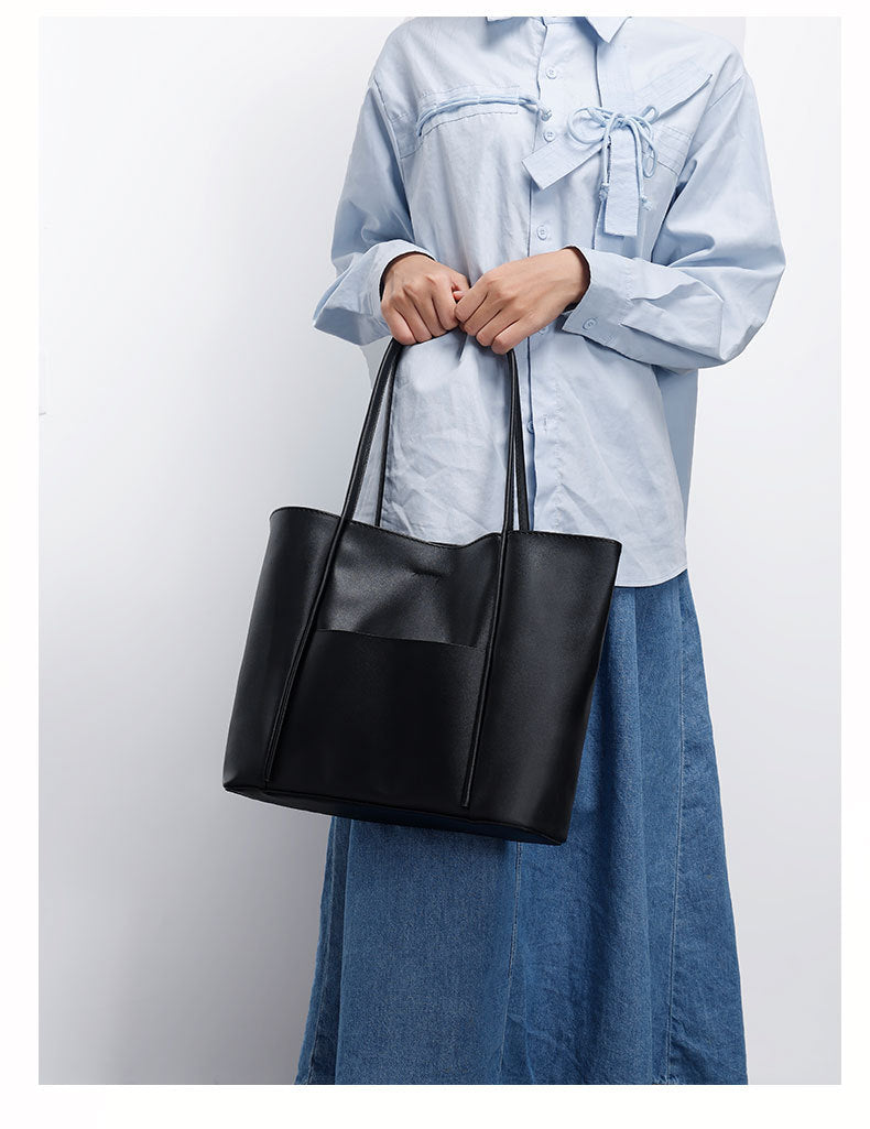 Simple Large Capacity Textured Tote Bag Mother Bag Elegant Commuter Handbag Fashion Versatile Shoulder Bag for Women