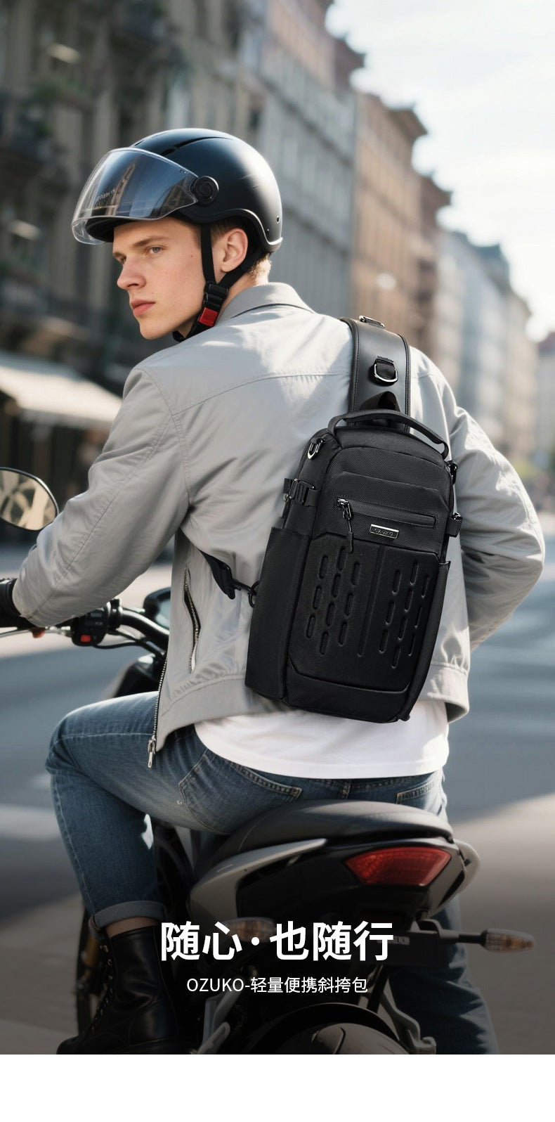 OZUKO Men's Chest Bag Waterproof Multifunctional Crossbody Bag Trendy Portable Small Backpack Large Capacity Single Shoulder Men's Bag