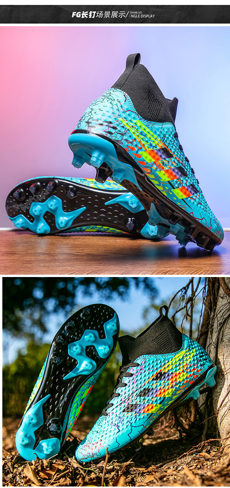 New high-top soccer shoes for men and women AG Spike TF Broken Nail Youth Student Grassland Competition Training Shoes