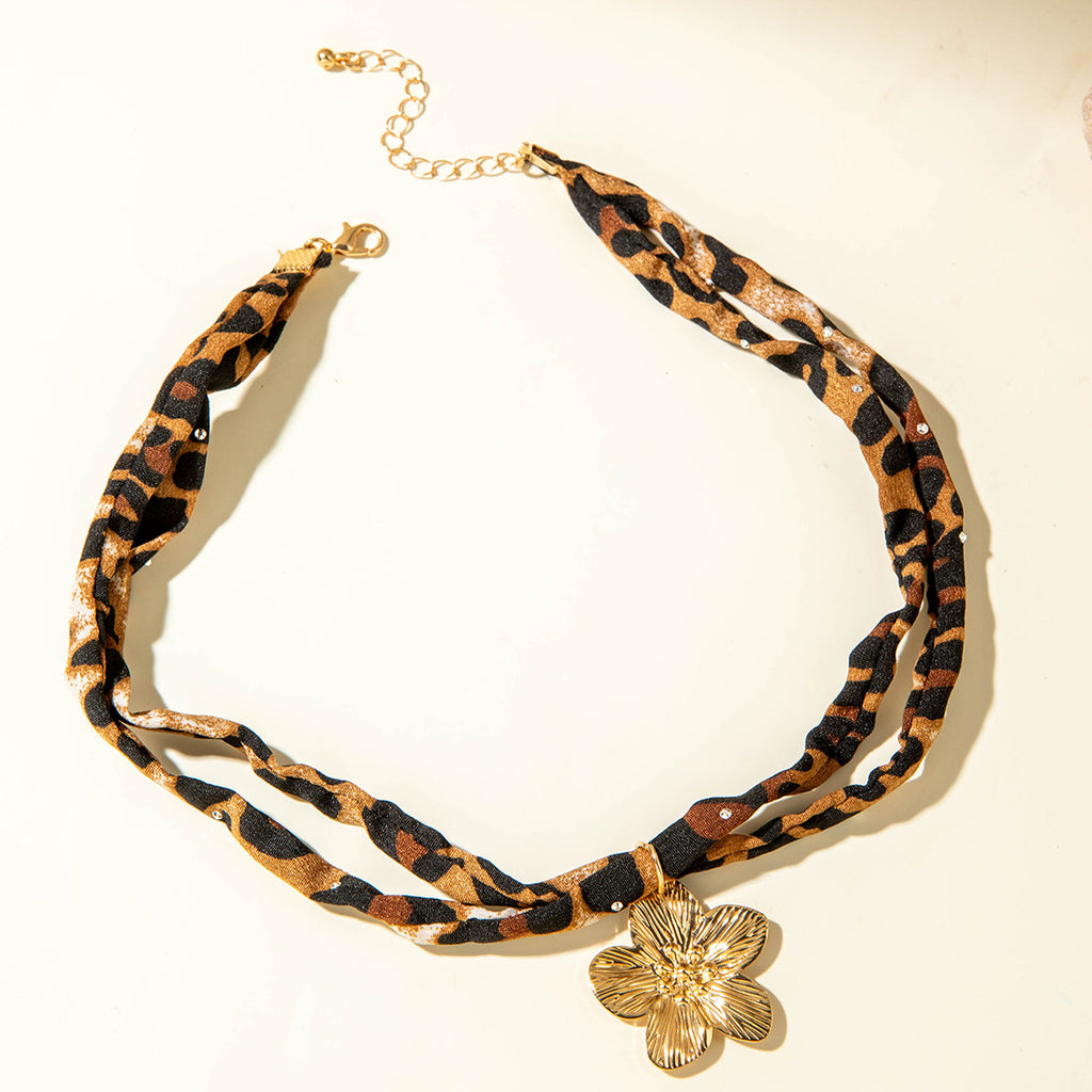 European and American Style Ocean-themed Cross Conch Starfish Pendant Leopard Print Exaggerated Necklace Collarbone Chain Jewelry