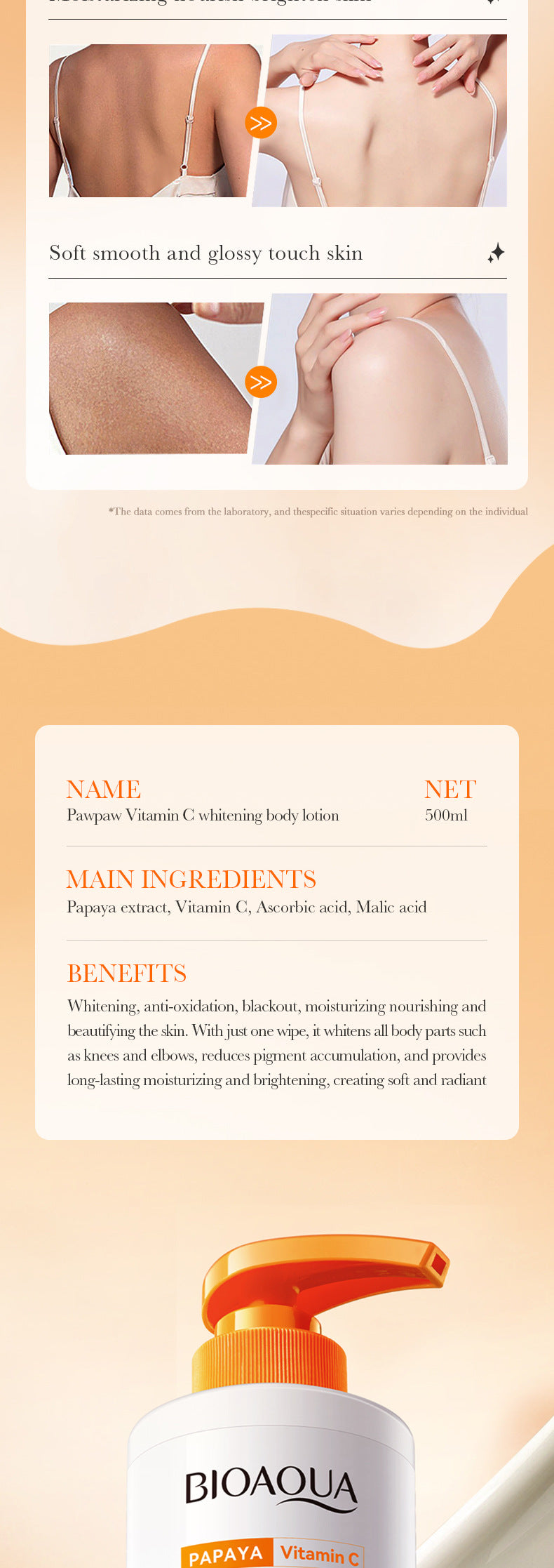 Papaya Vitamin C Whitening Body Lotion BIOAOUA Brightening Body Lotion Cross-Border Wholesale