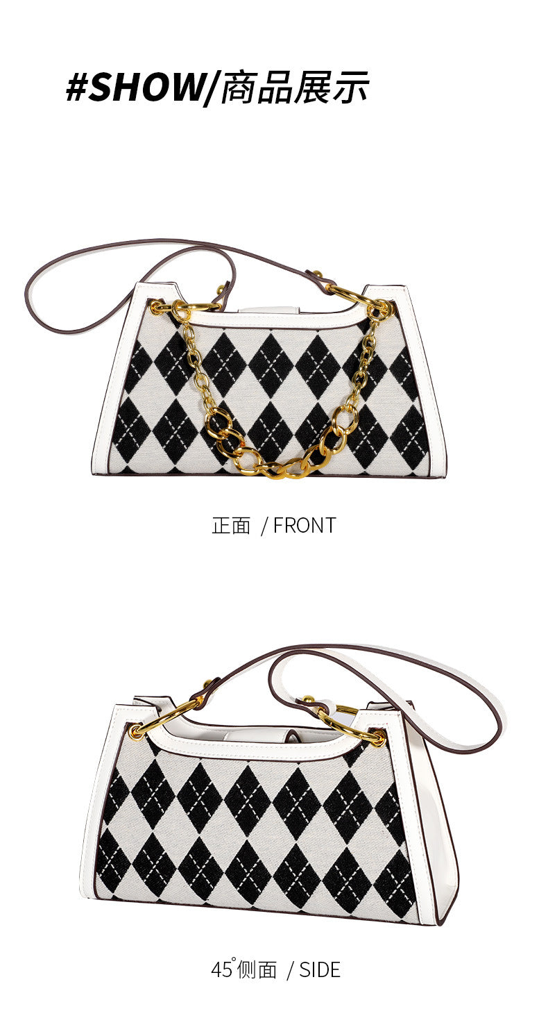 Women's Fashion Trendy New Color-Block Plaid Bag Personality Stylish Crossbody Bag Simple Shoulder Bag