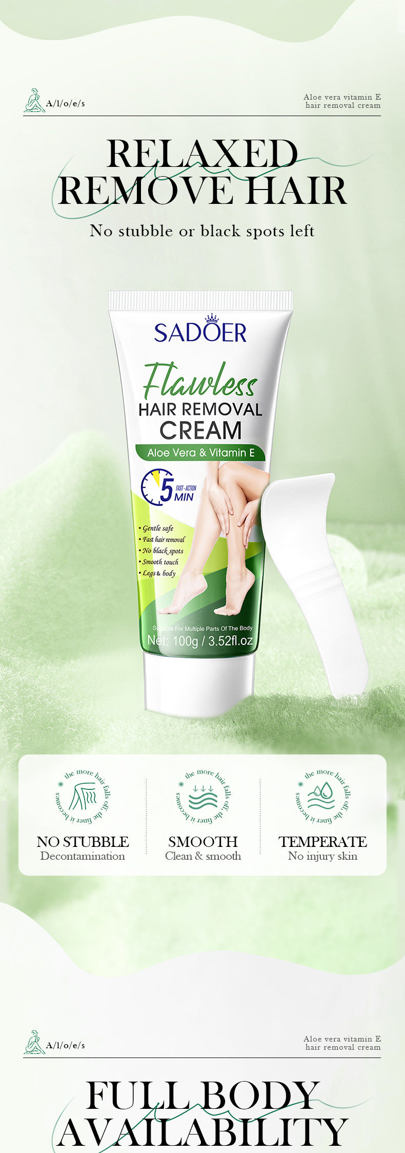 Plant VE Depilatory cream100g SADOER Smooth and Gentle Underarm Hair Removal Cream Cross-Border Wholesale