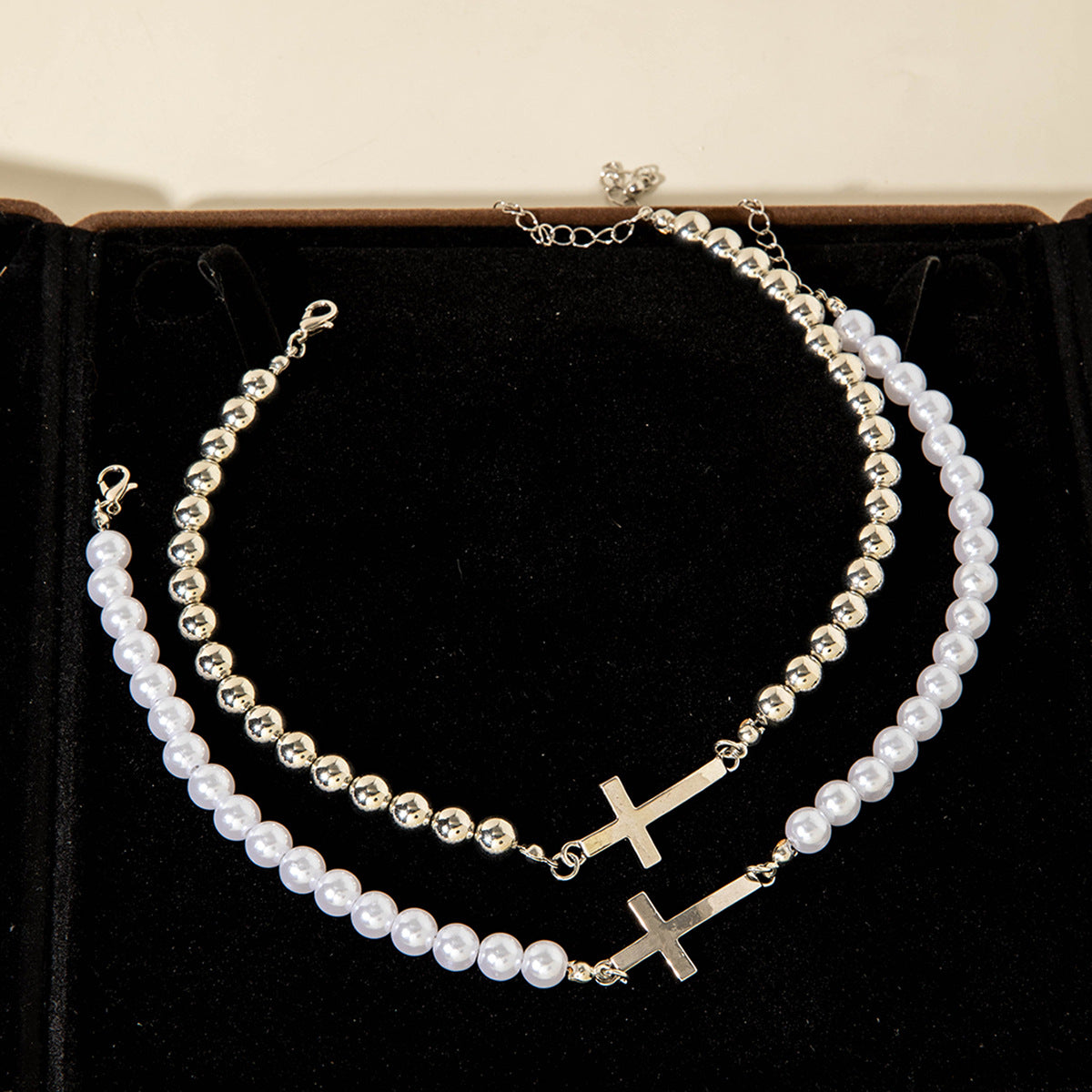 European and American Ornament  Simple Versatile Japanese and Korean Fresh Style Beaded Sugar Cube Round Bead Pearl Necklace Wholesale