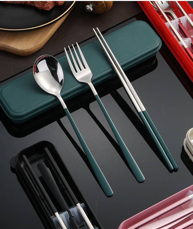 304Stainless Steel Tableware Student Korean Portable Tableware Office Worker Outdoor Spoon Fork Chopsticks Four-piece Set