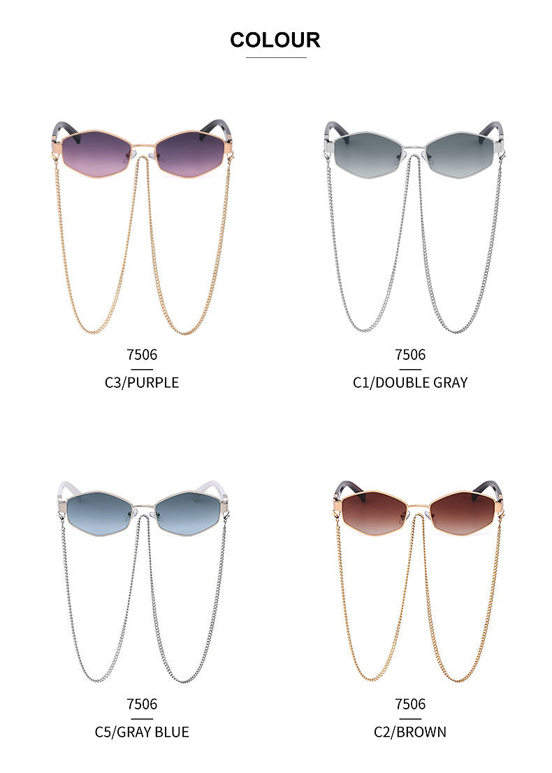 New Women's Sunglasses Fashion Chain Personality Round Frame Korean Style Sunglasses Wholesale Glasses sunglasses