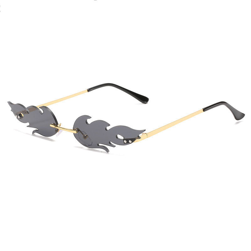 Personalized Flame Sunglasses Women's Fashion Metal Frameless Sunglasses Trendy European and American Christmas Party Quirky Glasses