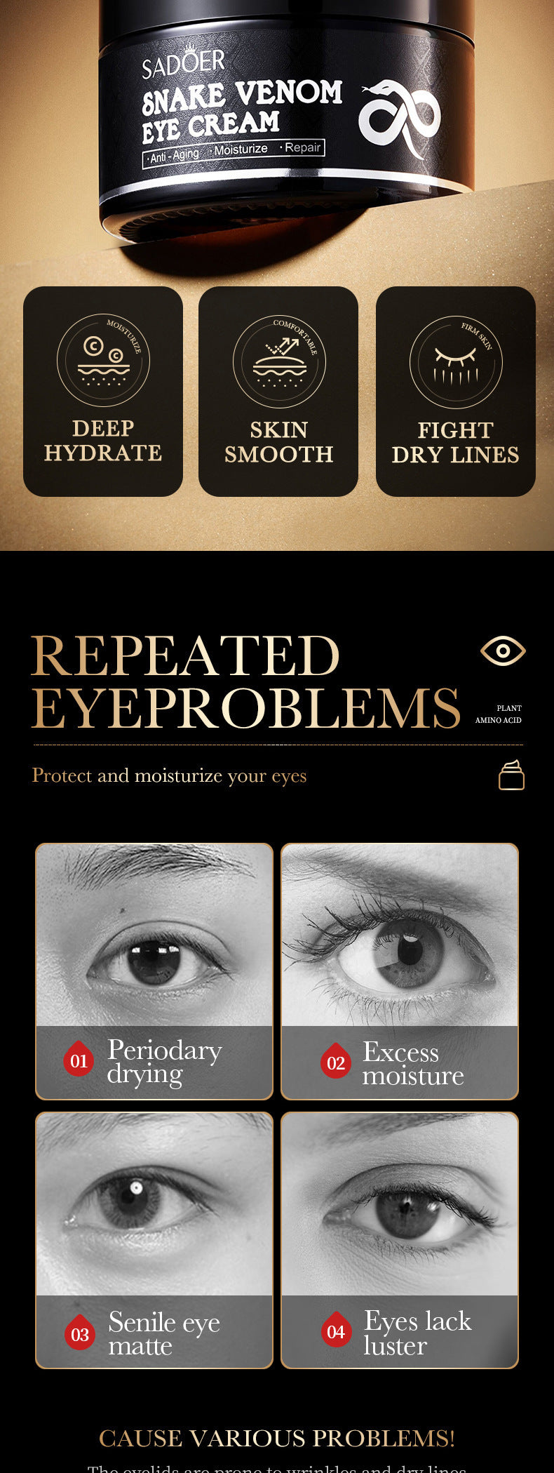 Full English Snake Venom Peptide Eye Cream SADOER Hydrating and Moisturizing Improves Dark Circles, Eye Bags, and Eye Wrinkles  Wholesale