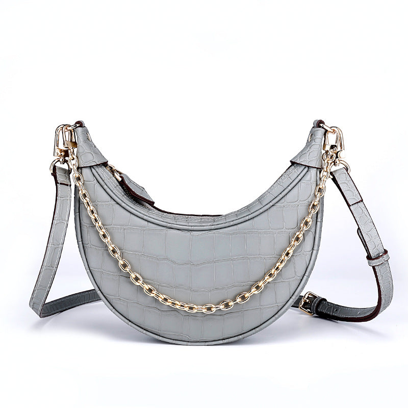 European and American Underarm Single Shoulder Bag for Women, Chain Moon Bag, Mini Fashion Women's Bag, Trendy Versatile Crocodile Pattern Light Luxury Crossbody Bag