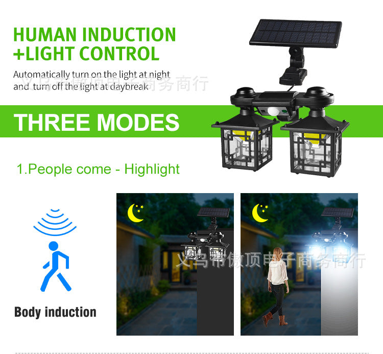New Double-Head Retro Solar Ground Plug Light Human Body Sensing Split Light Home Wall Lighting Remote Control Light