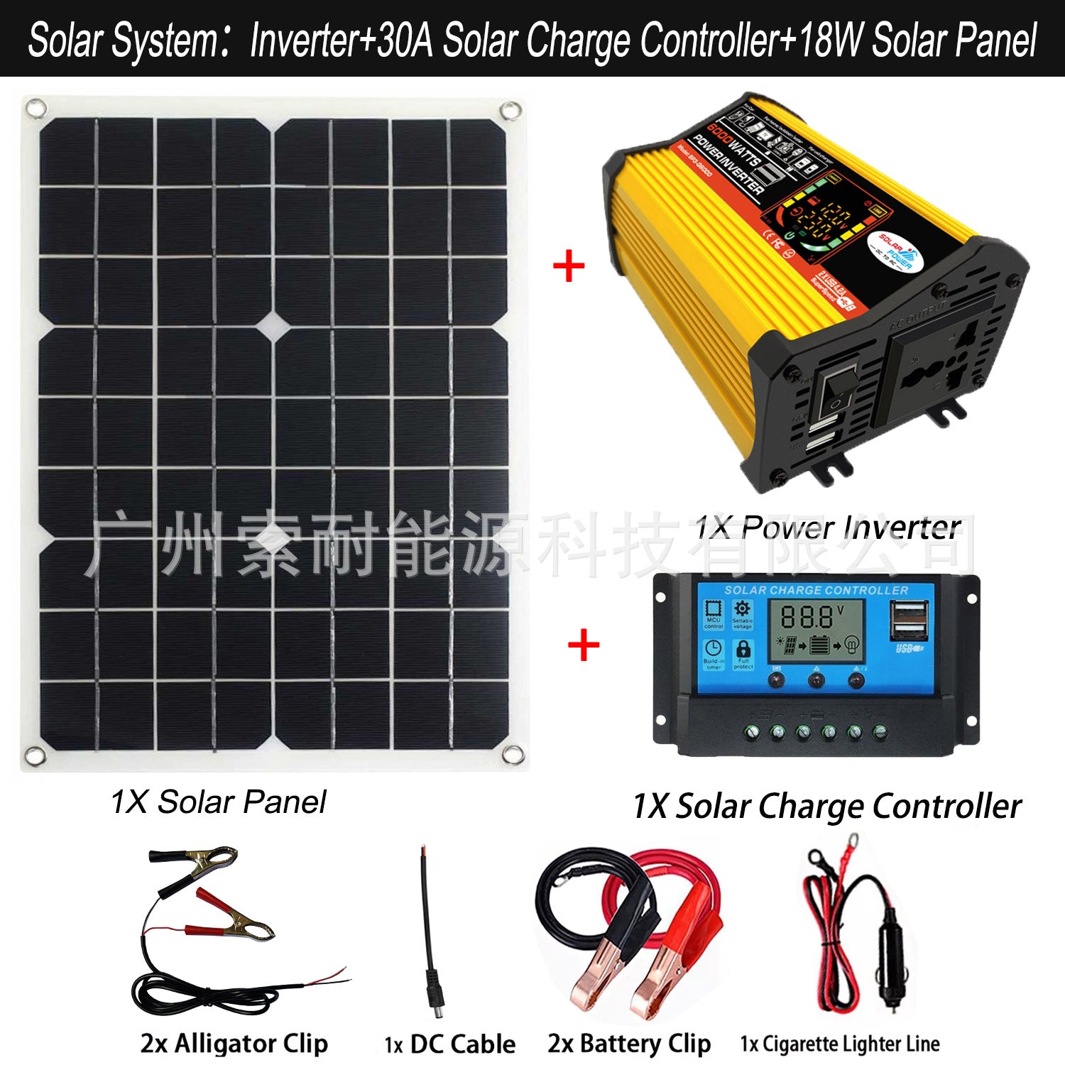Solar Energy Kit System:Smart Inverter 30A Controller 18W Solar Panel Solar System