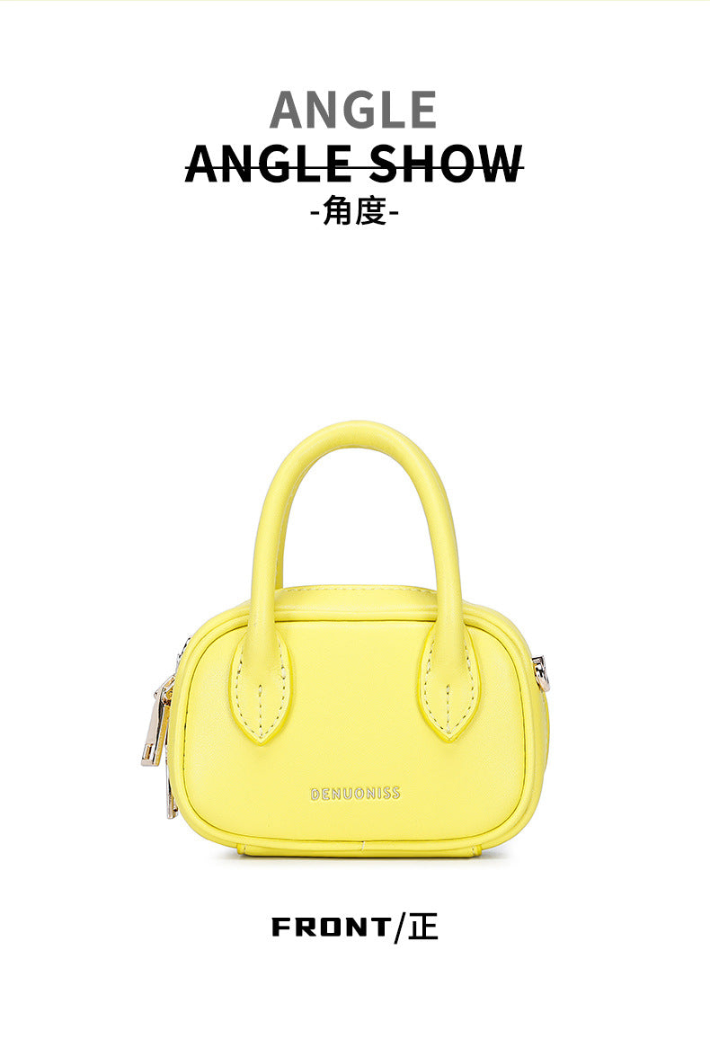 Korean Style Niche Pam Handbag for Women Fashionable Versatile Crossbody Bag Cowhide Handheld Lipstick Coin Purse Double Zipper