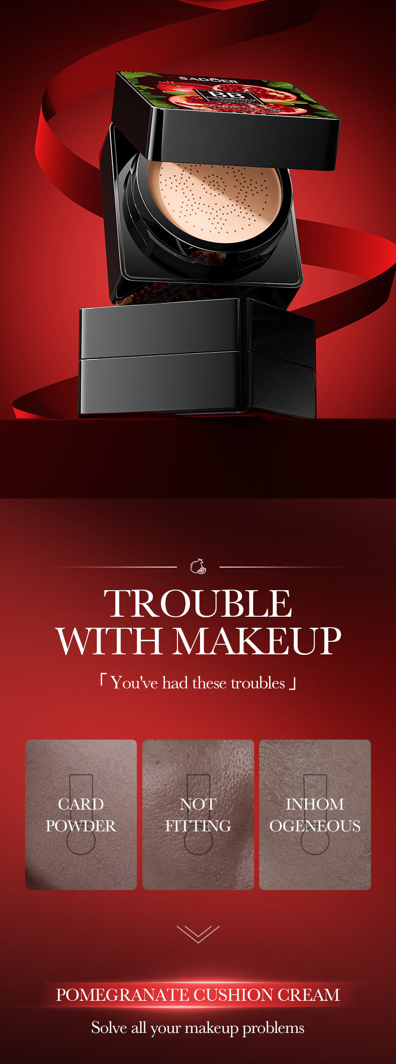 Makeup SADOER Red Pomegranate Concealer Moisturizing Mushroom Cushion Beauty Cream BB Wholesale Cross-Border Foreign Trade Frost