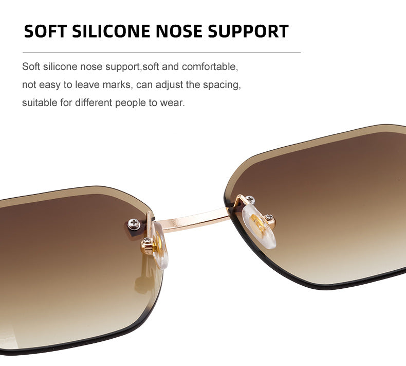 Frameless Glasses for Men High-End European and American Retro Imitation Wood Grain Temple Sunglasses UV Protection Personality Sunglasses