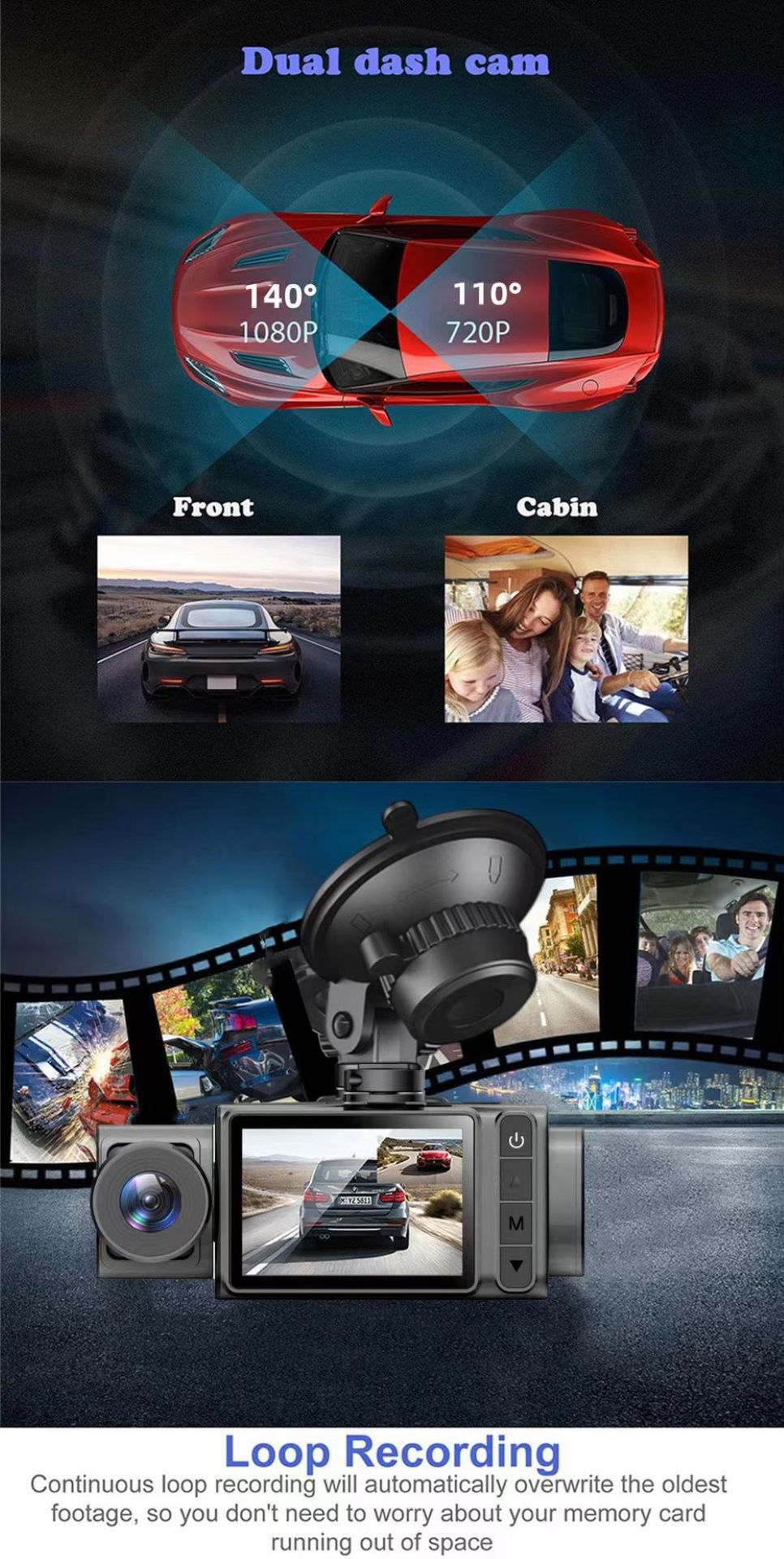S11New three-lens dashcam2Inch Hd1080P Simultaneous Recording of Front, Interior, and Rear of the Vehicle