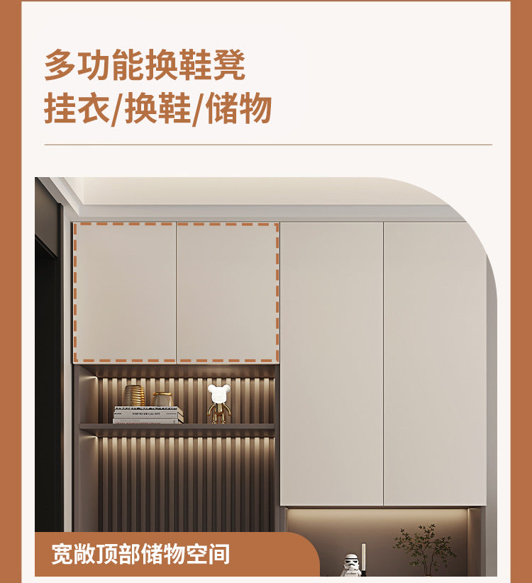 Custom Entryway Wall-Mounted Shoe Cabinet Home Doorway Entryway Cabinet Integrated Entryway with Door Cream Solid Wood High Cabinet