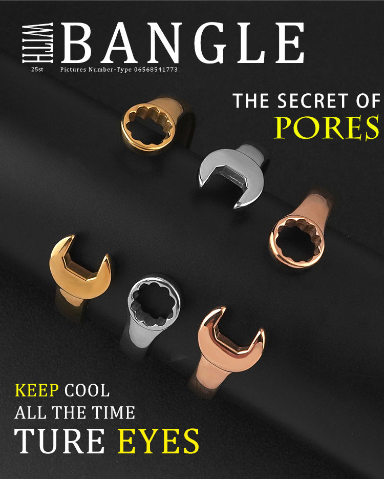 Fashion Trend Men's Stainless Steel Wrench Open Bracelet Electroplated gold Personalized Titanium Steel Jewelry Wholesale