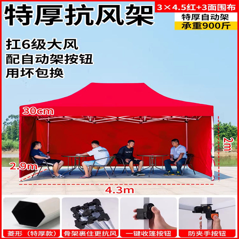 Late Night Food Stall Night Market Tent Surround Cloth for Setting Up Stalls with Four-Sided Transparent Enclosure Four-Legged Umbrella Outdoor Sunshade Foldable Rainproof Shelter