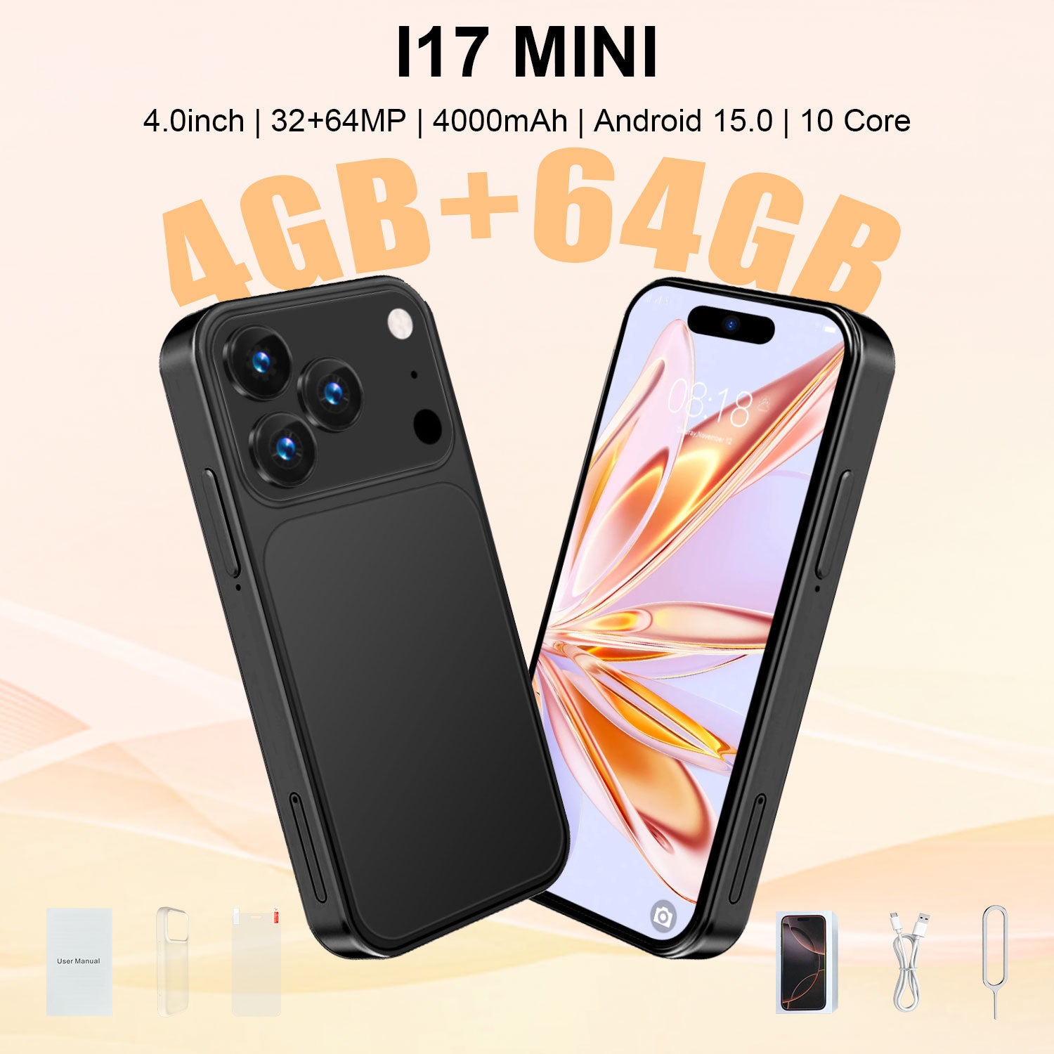 Hot Selling Product Mini i17Mini Smartphone4+64G All-Network Dual-SIM Dual-Standby Android mini Mobile Phone