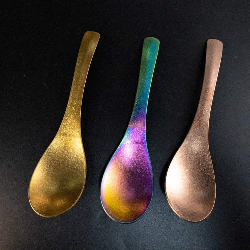 Pure Titanium Spoon Household Uncoated Ice Flower Craft Outdoor Pure Titanium Soup Spoon Hot Pot Wide Spoon High Temperature Coloring Titanium Soup Spoon