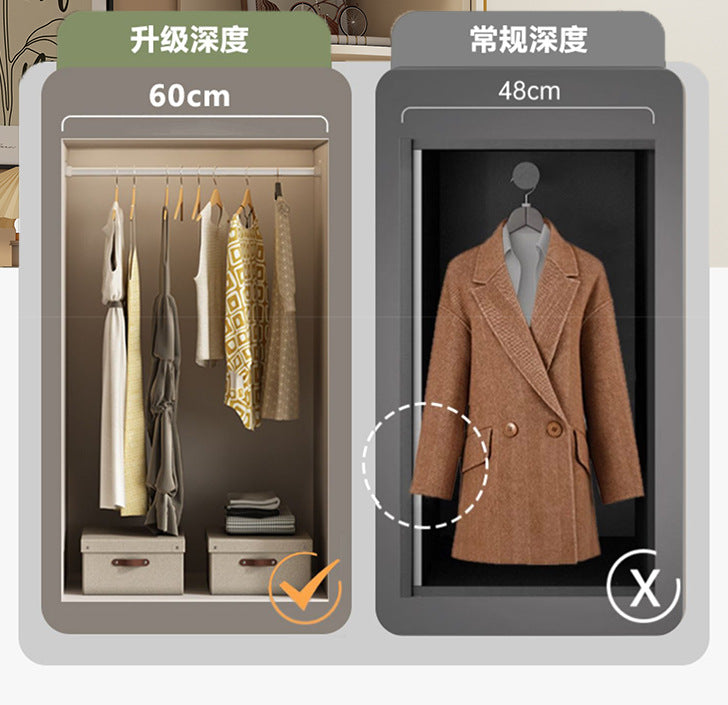 Cream Style Solid Wood Sliding Door Wardrobe for Home Bedroom with Hanging Area, Multiple Storage Cabinets, and Segmented Large Wardrobe