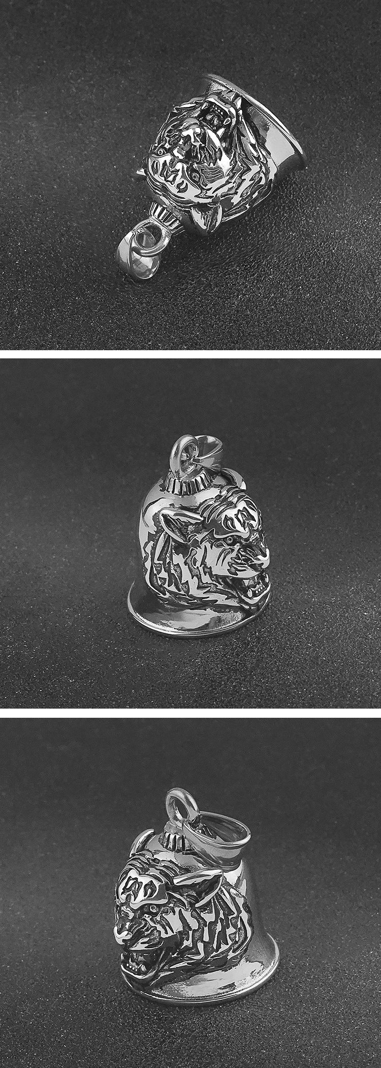 Stainless Steel Vintage Bell Punk Men's Motorcycle Style Oil Drop Distressed Titanium Steel Tiger Pendant Necklace