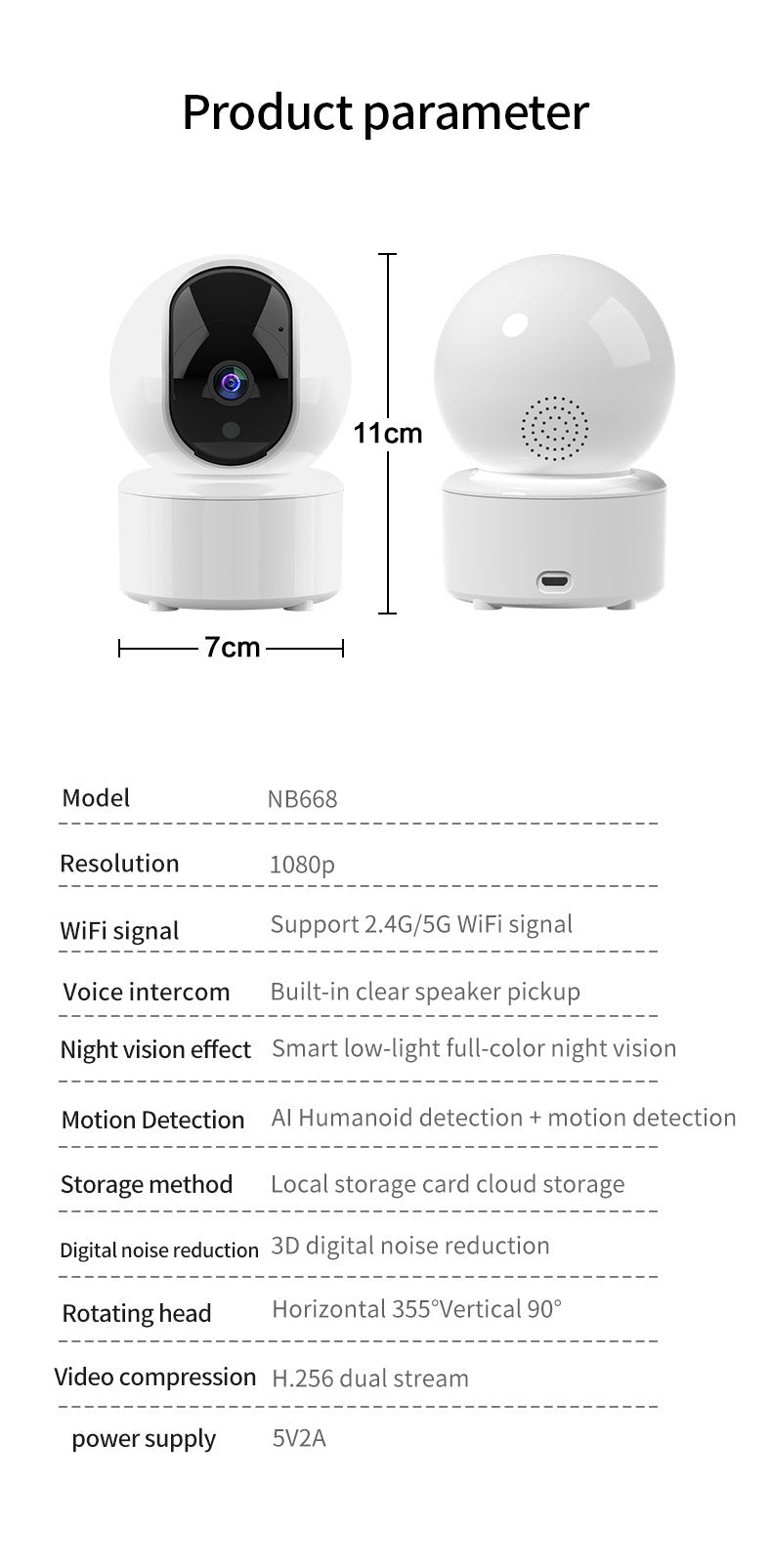 wifi Shake Head Camera Indoor Intelligent Monitoring Alarm Night Vision HD Home Remote Camera Infrared