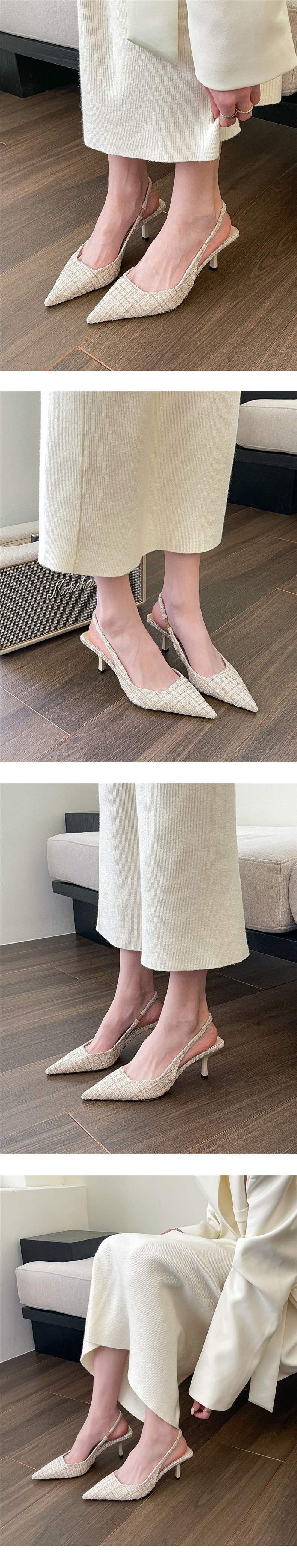 Chanel-inspired Sea Salt Blue Pointed High Heel Sandals2025New Women's Shoes with Open Back and Half Closed Toe Fashion Single Shoes