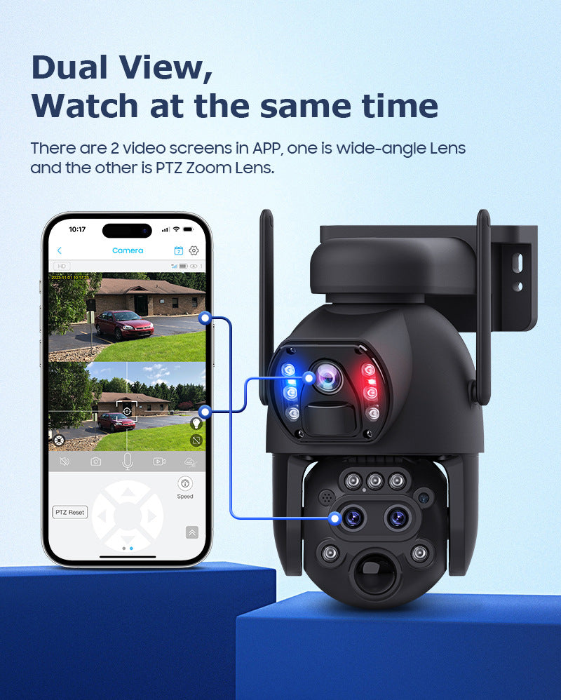 4G Wireless Trinocular Multi-view Remote Control1510x Zoom Solar-Powered Camera600Ultra HD Night Vision