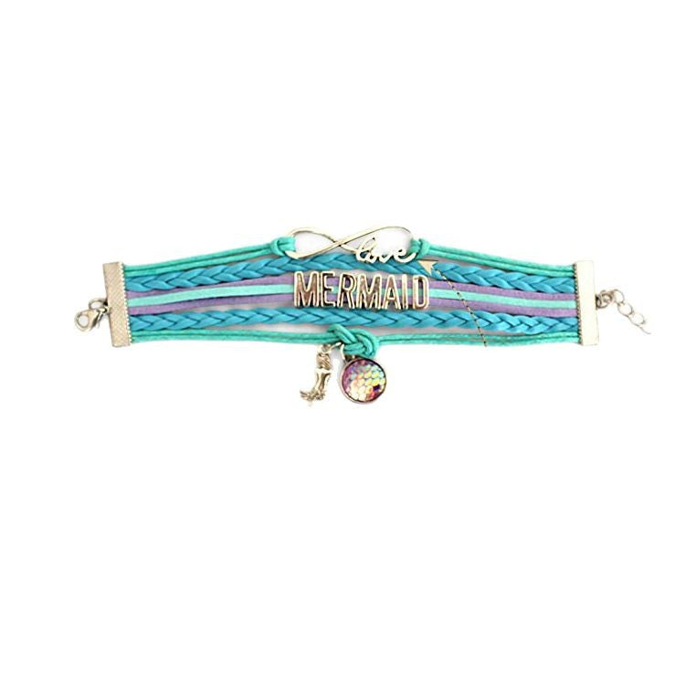 MERMAID Mermaid Multi-layer Braided Bracelet with Round Fish Scale Pendant for Women, Layered Mermaid Braided Bracelet