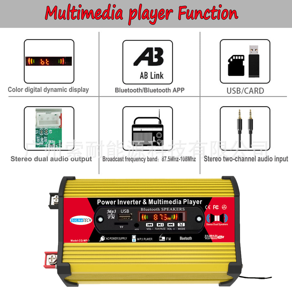 Inverter with multimedia player Bluetooth MP3/FM Function 12V Turn110V/220V inverter