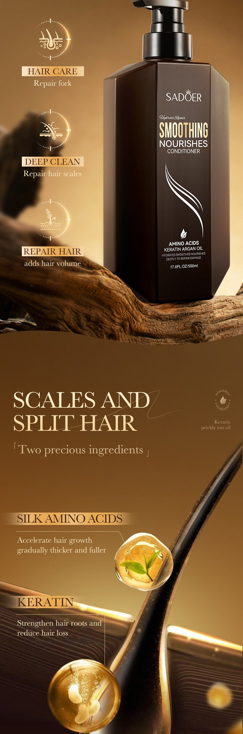 Hair Conditioner500ml SADOER Moisturizing and Smoothening Conditioner to Improve Split Ends Cross-Border Wholesale