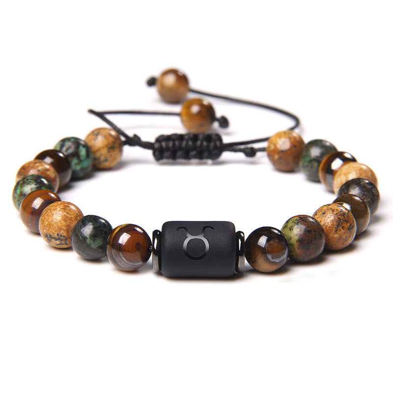 Constellation Friendship Woven Bracelet Natural Stone Spacer Stretchable Bracelet African Pine Tiger Eye Twelve Constellation Bracelet