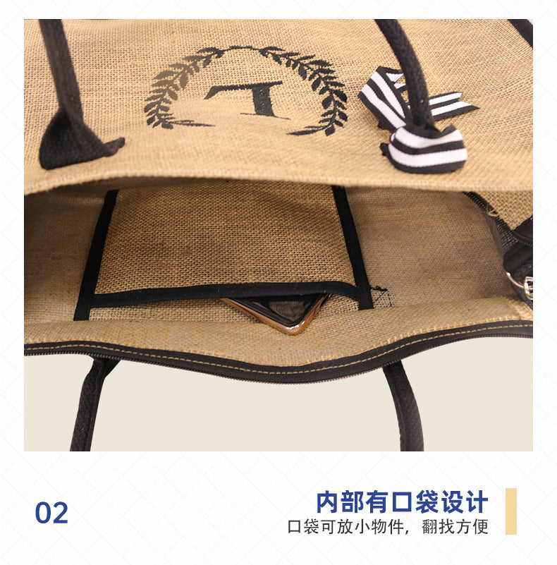 New In-Stock Coated Embroidered Letter Bag Burlap Bag Vintage Personalized Casual Shopping Bag Burlap Tote Bag