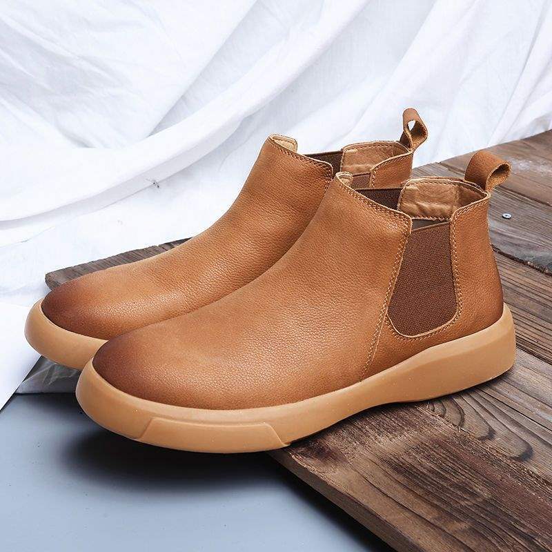 Chelsea Men's Boots Leather Shoes High-top Martin Boots Men's Winter Fleece Lined British Style Boots Men's Martin Boots Short Boots