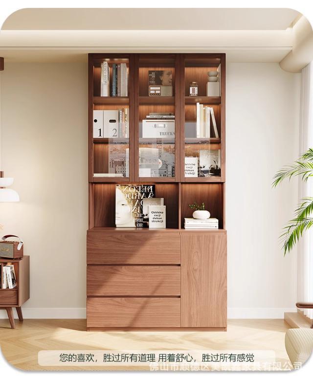 ENF Grade Oak Bookshelf Bookcase Floor-standing Storage Rack Living Room Wall-mounted Integrated Bookcase Storage Cabinet Organizer